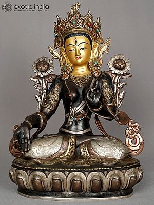 14" Goddess White Tara Copper Statue from Nepal | Buddhist Deity Idols