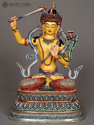 9" Manjushri Copper Statue from Nepal | Authentic Nepalese Sculpture