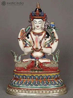 Kharchari Bodhisattva Statue: 9" Copper Sculpture from Nepal