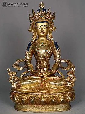 Nepalese Copper Statue of Aparmita Buddha (Amitayus)