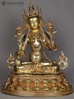 Golden White Tara Sculpture: Buddhist Goddess Figurine from Nepal
