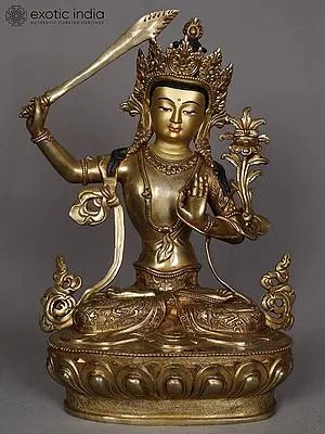 14" Buddhist Deity Manjushri Copper Statue