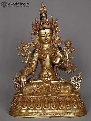 13" White Tara Copper Sculpture - Buddhist Deity from Nepal