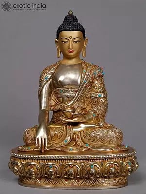 9" Buddhist Deity Shakyamuni Buddha Copper Idol | Nepalese Copper Statue