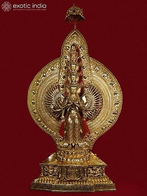 6ft Majestic Large Sized Copper Avalokiteshvara (The earthly manifestation of the self-born eternal Buddha Amitabha) (This Rare Artwork was handmade in Nepal)