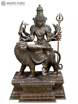 45" Large Eight Hands Goddess Durga Seated on Lion