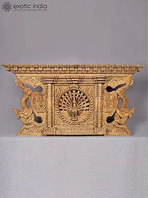 36" Large Peacock Design Nepalese Wooden Window
