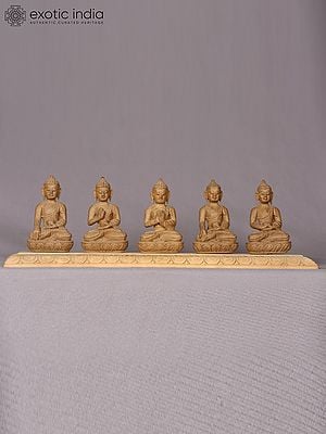 15" Wooden Pancha Buddha Statue (Five Dhyani Buddhas)