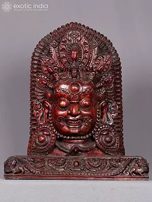 14" Wooden Lord Mahakala Face Statue