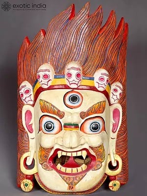 25" Wooden Bhairava Mask Sculpture