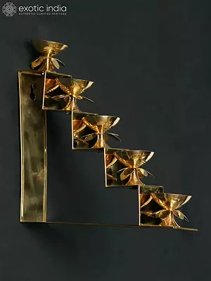 Brass Set of Five Lamps on Steps | Wall Hanging / Table Piece