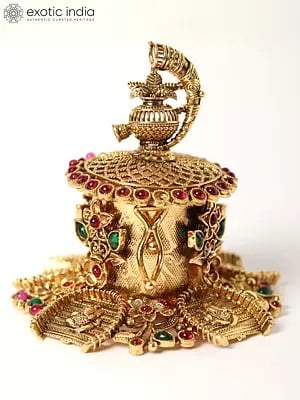 Lord Ganesha Design Sindoor Box with Multicolor Stone Work