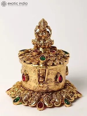 Goddess Lakshmi Design Sindoor Box with Red and Green Stone Work