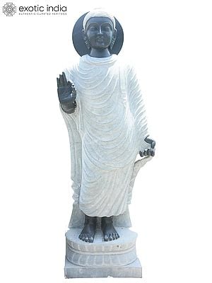 96" Large Standing Buddha in Vitarka Mudra | Granite Stone Sculpture | Shipped by Sea Overseas