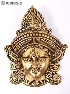 11" Maa Durga Face Mask Wall Hanging Brass Sculpture