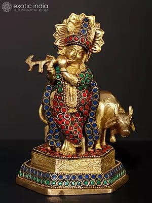 7" Venugopal Krishna | Brass Statue with Inlay Work
