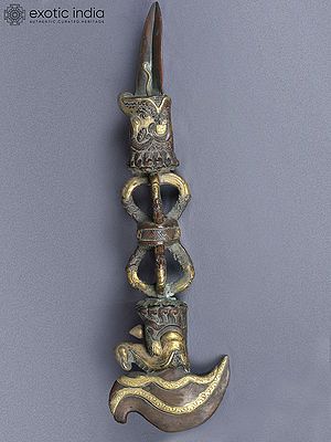 19" Tibetan Phurba Dagger from Nepal | Copper Gilded with Gold