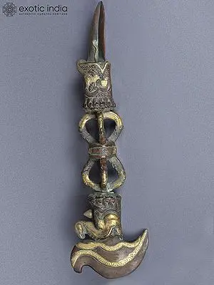 19" Tibetan Phurba Dagger from Nepal | Copper Gilded with Gold