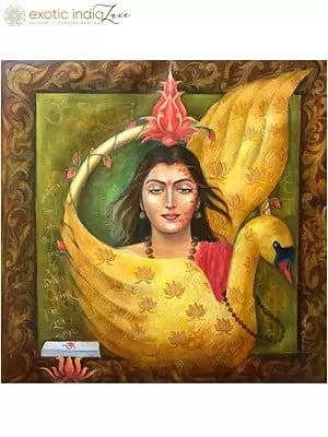 Beautiful Indian Woman With Swan Painting | Oil On Canvas | By Ranjeeta Kumar