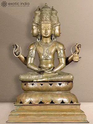 24" Meditating Brahma Sculpture |  South Indian Bronze