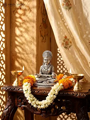Devi Annapurna - Hindu Goddess of Food and Nourishment | Small Silver-Plated Brass Statue