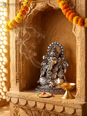 2" Small Chaturbhuja Lord Ganesha | Silver Plated Brass Statue