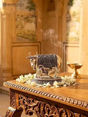 Small Cow and Calf | Silver Plated Brass Statue