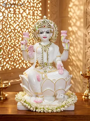 12" Hindu Goddess Devi Lakshmi | super white makrana marble