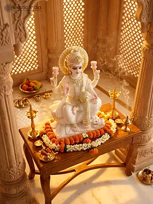 15" Four Armed Lakshmi | super white makrana marble