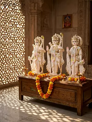 18" Ram Jodi Marble Sculpture | Super White Makrana Marble