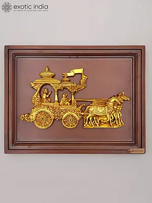 16" Wood Framed Gita Upadesha in Brass | Wall Hanging
