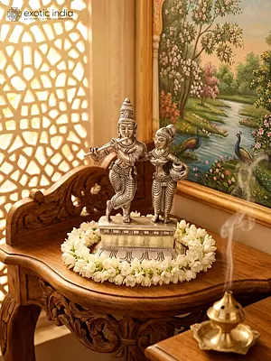 6" Small Radha Krishna | Silver Plated Brass Statue