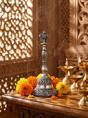 Superfine Vaishnava Chakra Bell in Brass with Silver Plating | Multiple Sizes