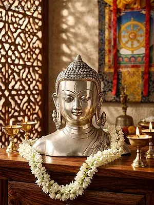 6" Gautama Buddha Bust | Silver Plated Brass Statue