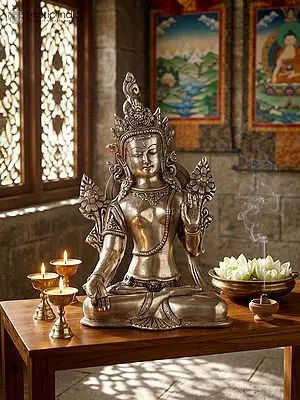 11" Goddess White Tara | Silver Plated Brass Statue