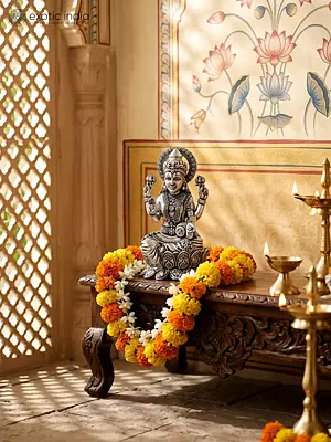 4" Small Superfine Blessing Goddess Lakshmi | Silver Plated Brass Statue