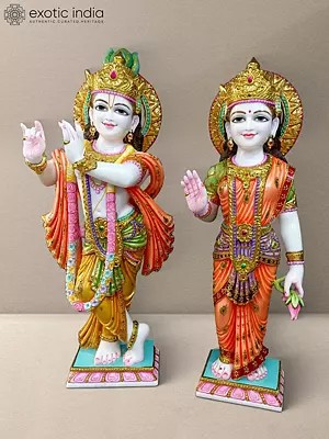 24" Beautiful Statue Of Radha Krishna Vietnam Marble | Hand Carved