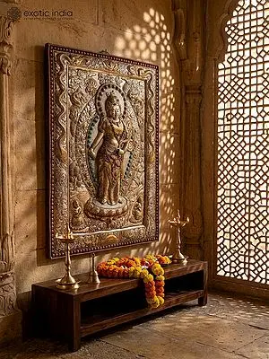 16" Divine Shadakshari Lokeshvara Wall Hanging Frame In Copper Gold And Silver Plated