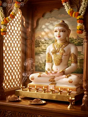 18" Idol of Mahavir Jain In Seated Posture | Handmade Super White Makrana Marble Sculpture