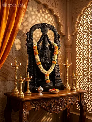 18" Lord Tirupati Balaji Statue With Intricate Work | Black Marble Sculpture for Home and Temple