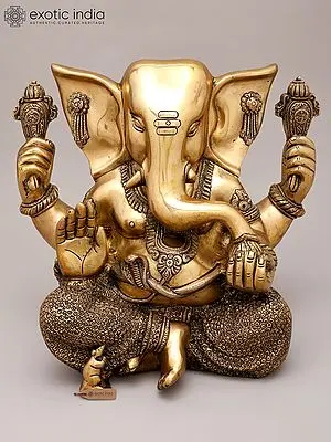 12" Four Armed Blessing Lord Ganesha | Brass Statue