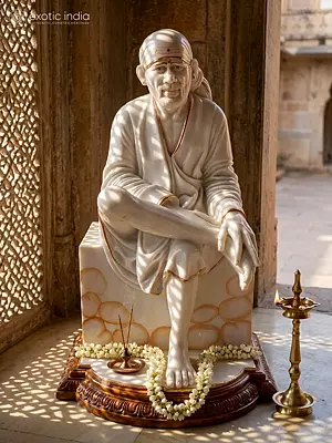 30" Sai Baba Statue | Hand Carved in Orissa Marble | Exquisite Indian Art