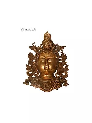 11" Goddess Tara Wall Hanging Mask (Tibetan Buddhist Deity) In Brass | Handmade | Made In India