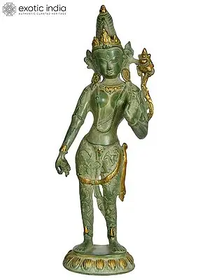 16" Tibetan Buddhist Deity Standing Tara In Brass | Handmade | Made In India