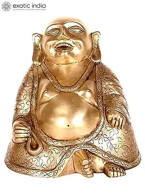 10" Laughing Buddha In Brass | Handmade | Made In India