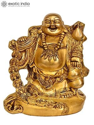 10" The Joyous Laughing Buddha - Tibetan Buddhist In Brass | Handmade | Made In India