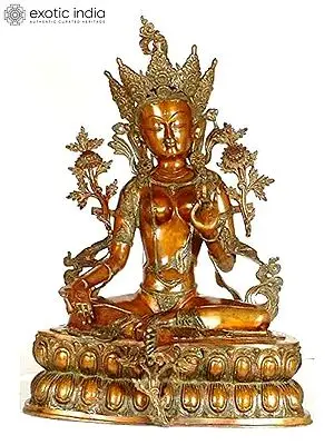 Large Green Tara Brass Figurine | Handmade Buddhist Deity Idol