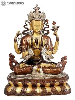 28" Large Chenrezig (Tibetan Buddhist Deity) In Brass | Handmade | Made In India