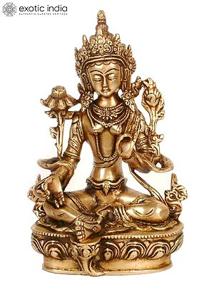8" Green Tara Brass Statue | Handmade Tibetan Buddhist Deity Idol