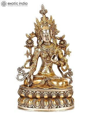 14" Tibetan Buddhist Deity The White Tara In Brass | Handmade | Made In India